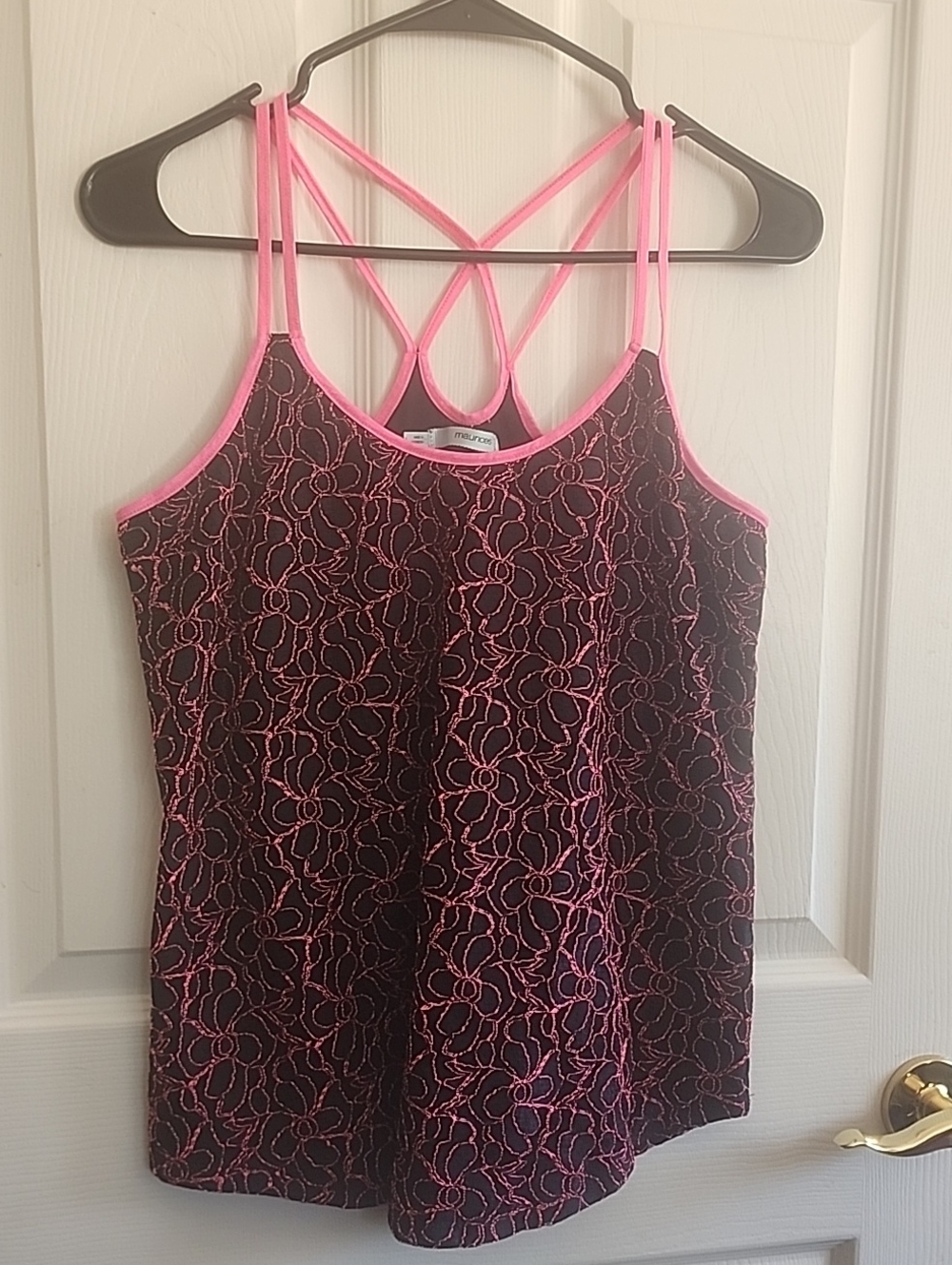 Maurices Black Camisole with Pink Lace Overlay and Strappy Back